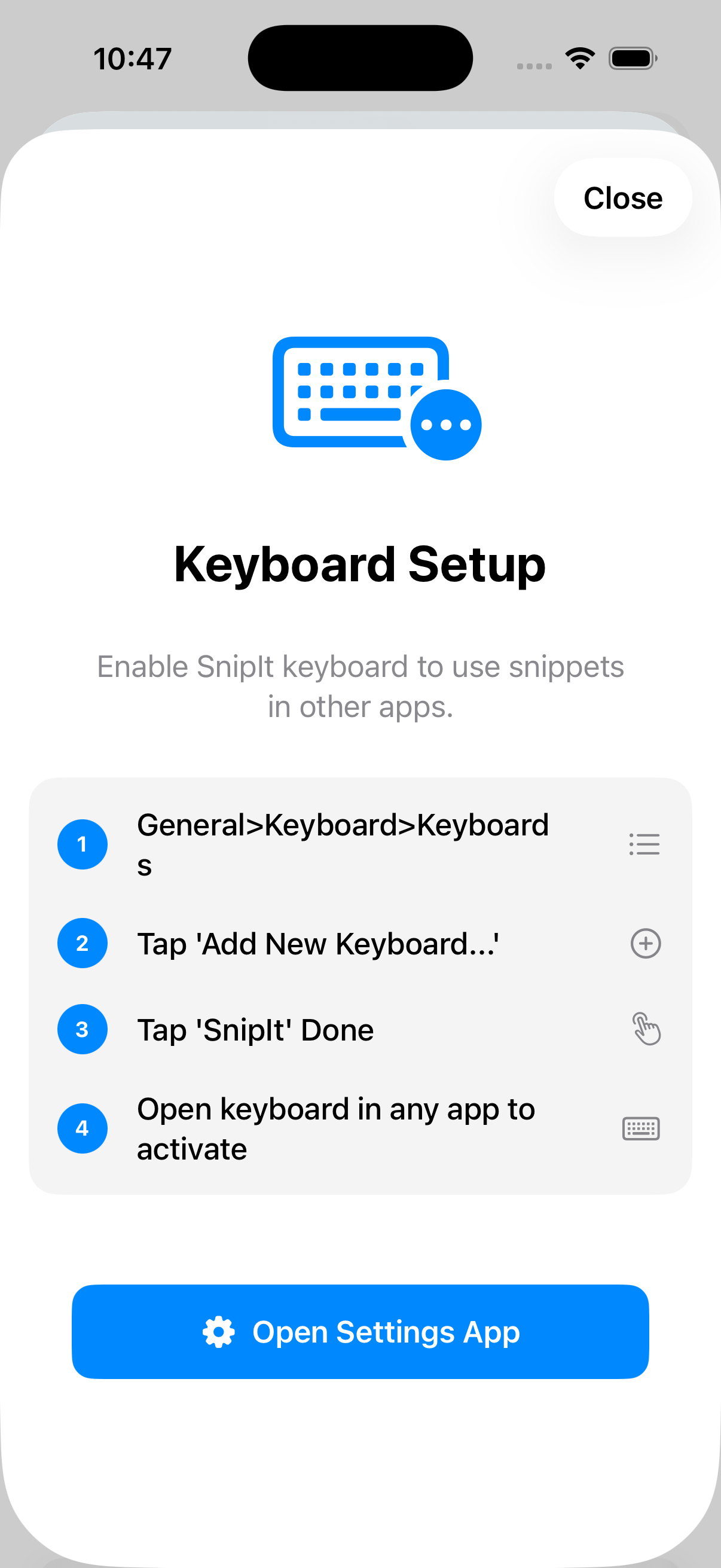 Keyboard Settings Screenshot